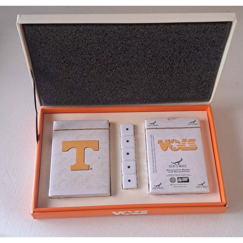 University Of Tennessee Playing Cards Sealed With Dice Wood Box Set